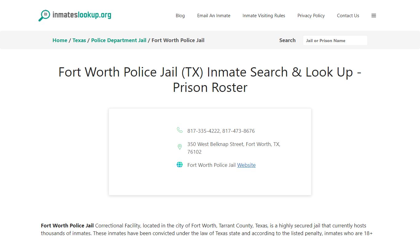 Fort Worth Police Jail (TX) Inmate Search & Look Up - Prison Roster