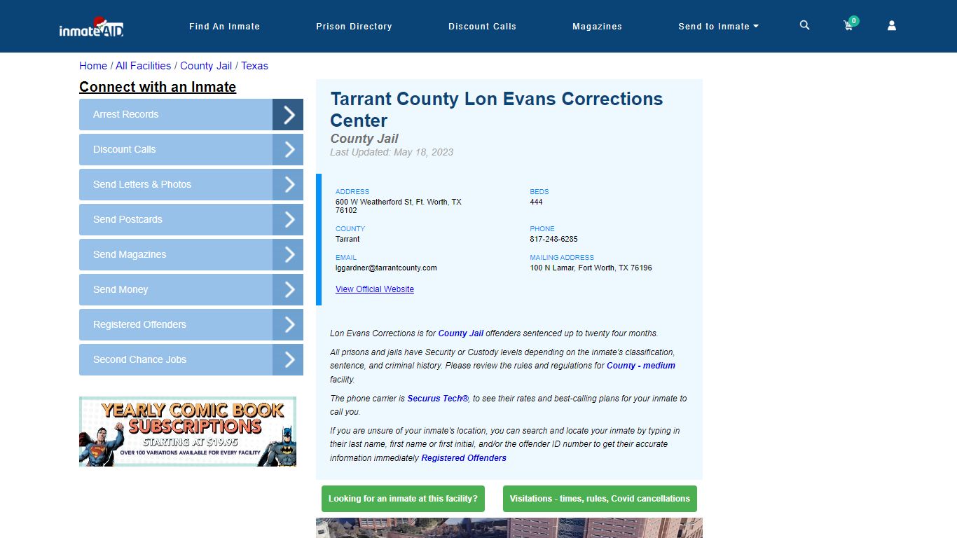 Tarrant County Lon Evans Corrections Center - Inmate Locator - Ft ...